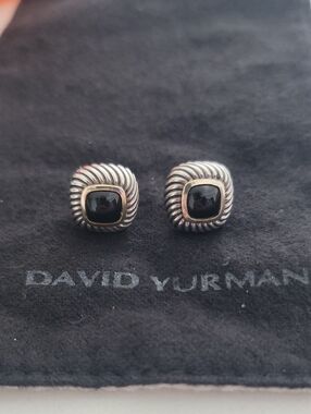 Vintage David Yurman Albion Cable Stud Earrings: Onyx Sterling Silver & 14K Gold